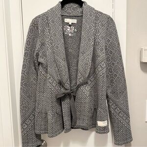 Odd Molly 654B “Life Amplified” Womens Cardigan Sweater M Wrap Robe Gray Print